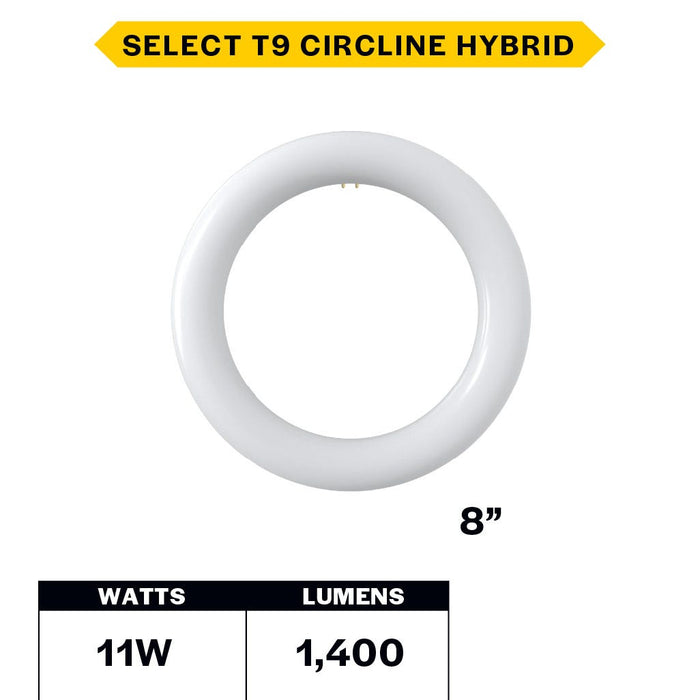 Halco T9C8-8CS-HYB-LED LED Circline 8 Inch T9 G10Q Base 11W Hybrid Type A/B CCT Selectable 3500K/4000K/5000K/6500K 1400Lm 120-277V Non-Dimmable (87506)