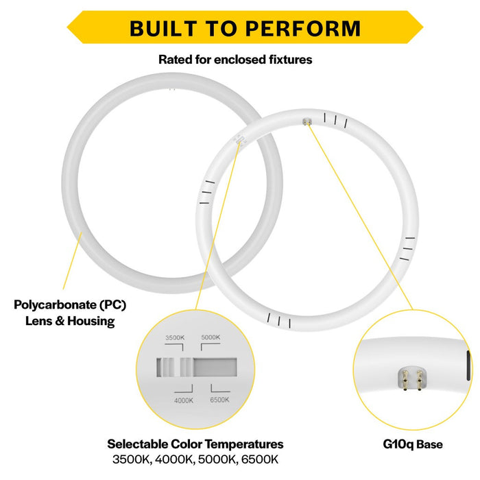 Halco T9C12-8CS-HYB-LED LED Circline 12 Inch T9 G10Q Base 16W Hybrid Type A/B CCT Selectable 3500K/4000K/5000K/6500K 2000Lm 120-277V Non-Dimmable (87507)