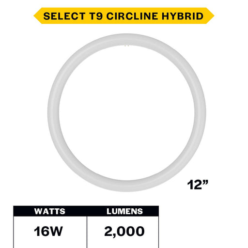 Halco T9C12-8CS-HYB-LED LED Circline 12 Inch T9 G10Q Base 16W Hybrid Type A/B CCT Selectable 3500K/4000K/5000K/6500K 2000Lm 120-277V Non-Dimmable (87507)
