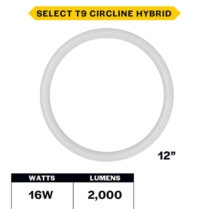 Halco T9C12-8CS-HYB-LED LED Circline 12 Inch T9 G10Q Base 16W Hybrid Type A/B CCT Selectable 3500K/4000K/5000K/6500K 2000Lm 120-277V Non-Dimmable (87507)