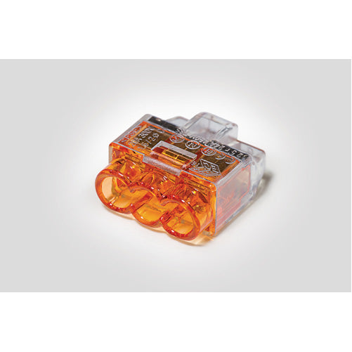 HellermannTyton HelaCon Plus Mini Push-In Style Wire Connector Double Spring 3-Port Polycarbonate Orange 100 Per Package (148-90037)