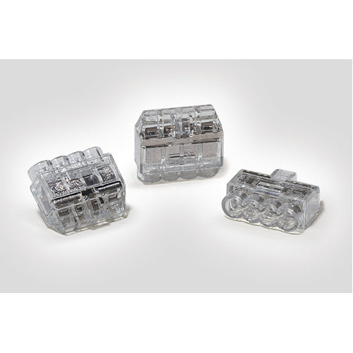 HellermannTyton HelaCon Plus Mini Push-In Style Wire Connector Double Spring 4-Port Polycarbonate Clear 300 Per Package (148-90050)