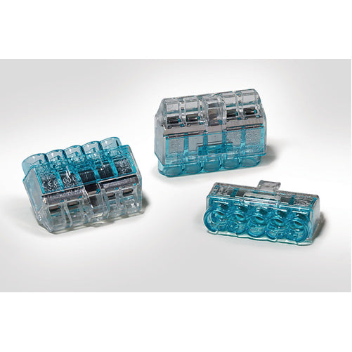 HellermannTyton HelaCon Plus Mini Push-In Style Wire Connector Double Spring 5-Port Polycarbonate Blue 75 Per Package (148-90039)