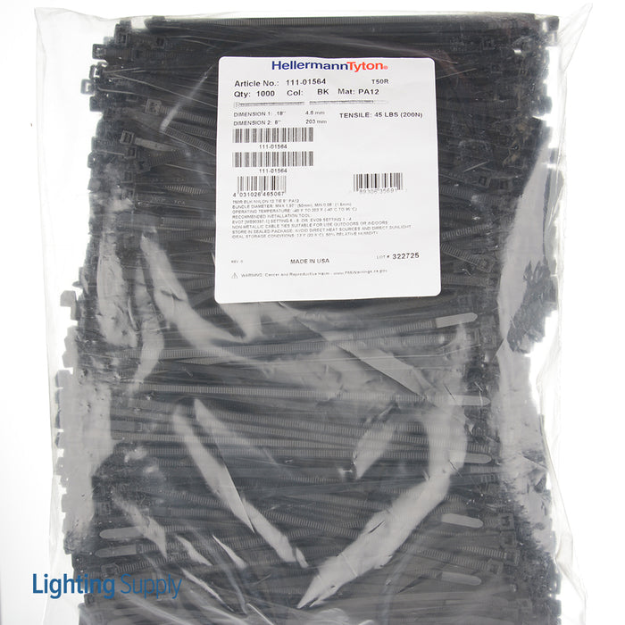 HellermannTyton T50R Black Nylon 12 Tie 8 Inch PA12 1000 Per Package (111-01564)