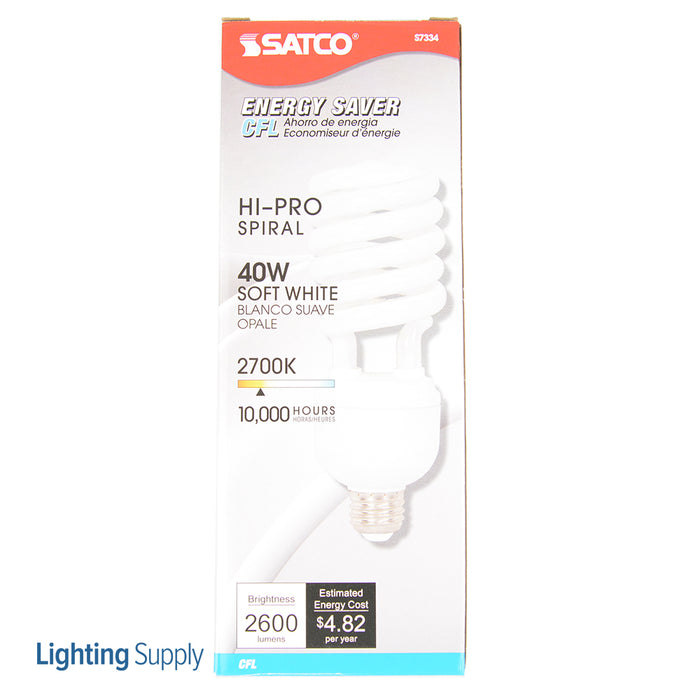 SATCO/NUVO Hi-Pro 40T4/27 40W Spiral Compact Fluorescent 2700K 82 CRI Medium Base 120V (S7334)