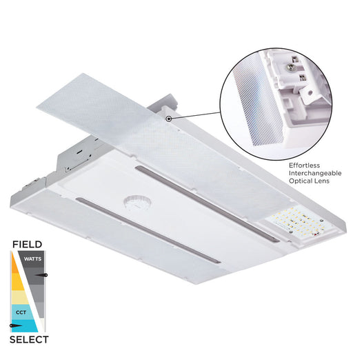 SATCO/NUVO Interchangeable Optical Lens LED Linear High Bay Field Selectable 65W/75W/85W 3000K/4000K/5000K 120-277V 80 CRI Dimmable White (65-1010)