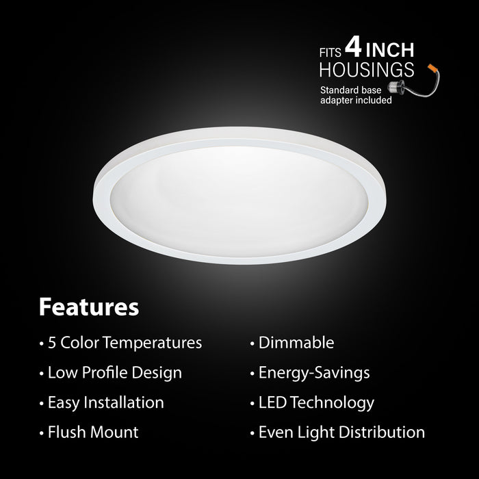 Feit Electric 5 Inch Round 7.2W [50W Equivalent] CCT Selectable 3000K/3500K/4000K/5000K/6500K White Dimmable LED Flat Panel Ceiling Downlight White (74202/6WYCA)