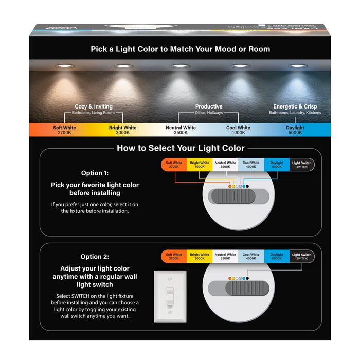 Feit Electric 6 Inch [85W Equivalent] CCT Selectable 2700K/3000K/3500K/4000K/5000K High Output Integrated J-Box Recessed LED Downlight (LEDR56HOJBX/6WYCA)