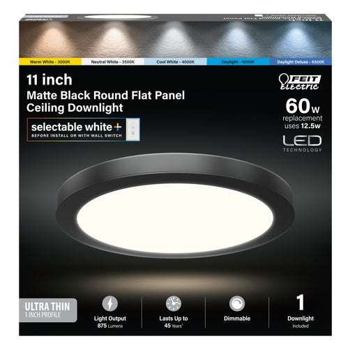 Feit Electric 11 Inch 12.5W [60W Equivalent] Selectable White Matte Black Round Flat Panel Ceiling Downlight (74210/6WY/BK)