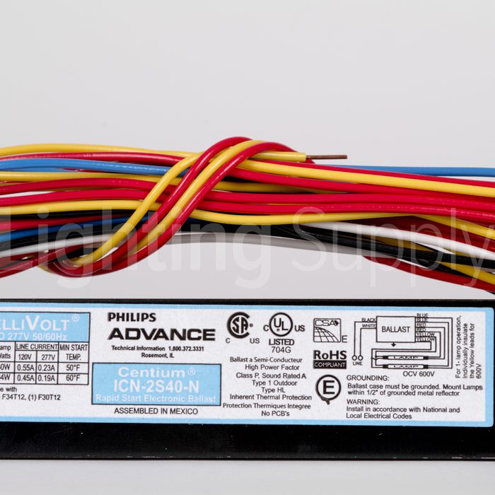 Advance ICN2S40N35I Rapid Start Fluorescent 120/277V Electronic Ballast For F34T12 F40T12 Bulbs (913710855801)