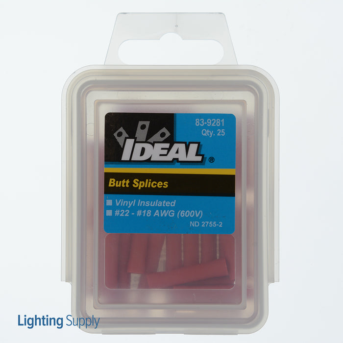 Ideal Vinyl Insulated Butt Splice Red 22-18 AWG 25 Per Box (83-9281)