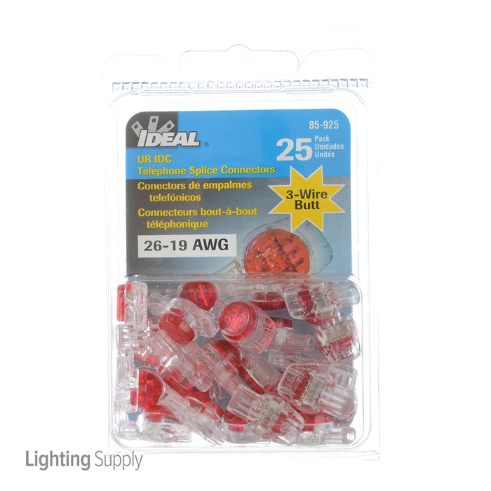 Ideal IDC 3-Wire UR Red Butt Splice Jellybean 25 Per Card (85-925)