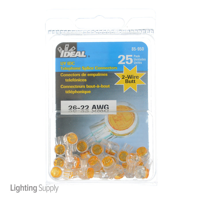 Ideal IDC 2-Wire UY Yellow Butt Splice Jellybean 25 Per Card (85-950)