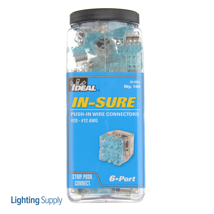Ideal In-Sure Push-In Wire Connector 88 6-Port Blue 100 Per Jar (30-088J)
