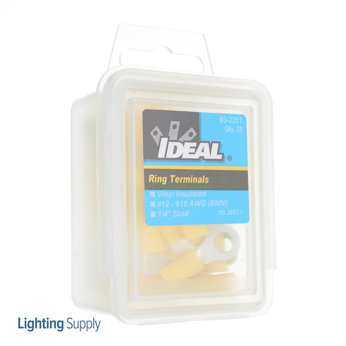 Ideal Vinyl Insulated Ring Terminal 12-10 AWG 1/4 Inch Stud 25 Per Box (83-2351)