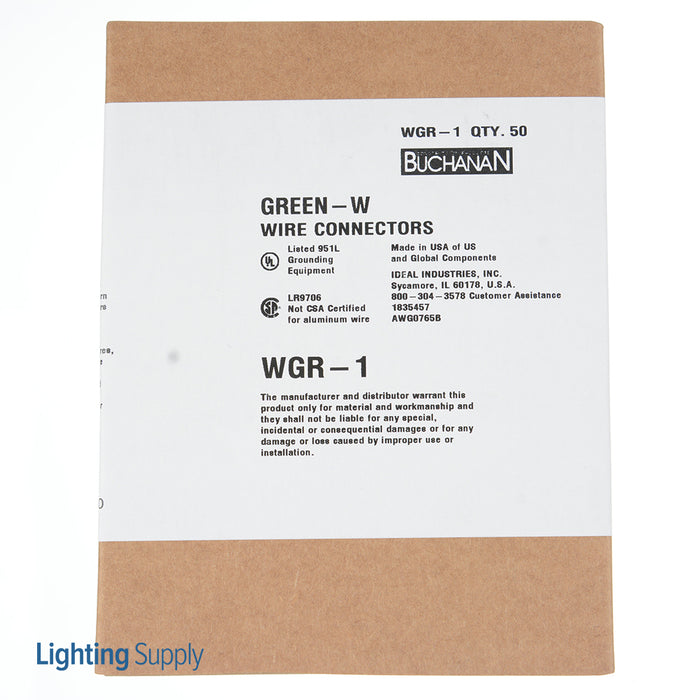 Ideal Wingtwist Grounding Connector WGR Green 50 Per Box (WGR-1)