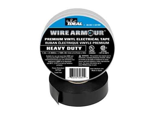 Ideal Wire Armour Heavy-Duty Professional Grade Vinyl Electrical Tape 8.5Mil 1.1 Inch X 108 Foot (46-88-1.5X108)