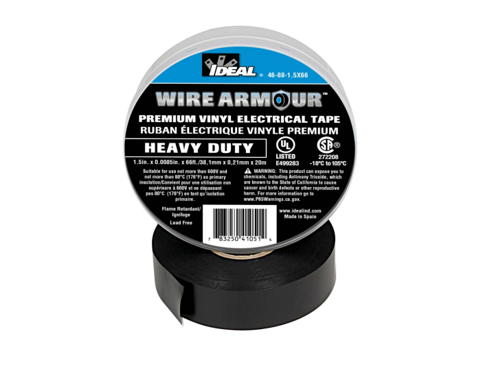 Ideal Wire Armour Heavy-Duty Professional Grade Vinyl Electrical Tape 8.5Mil 1.1 Inch X 66 Foot (46-88-1.5X66)
