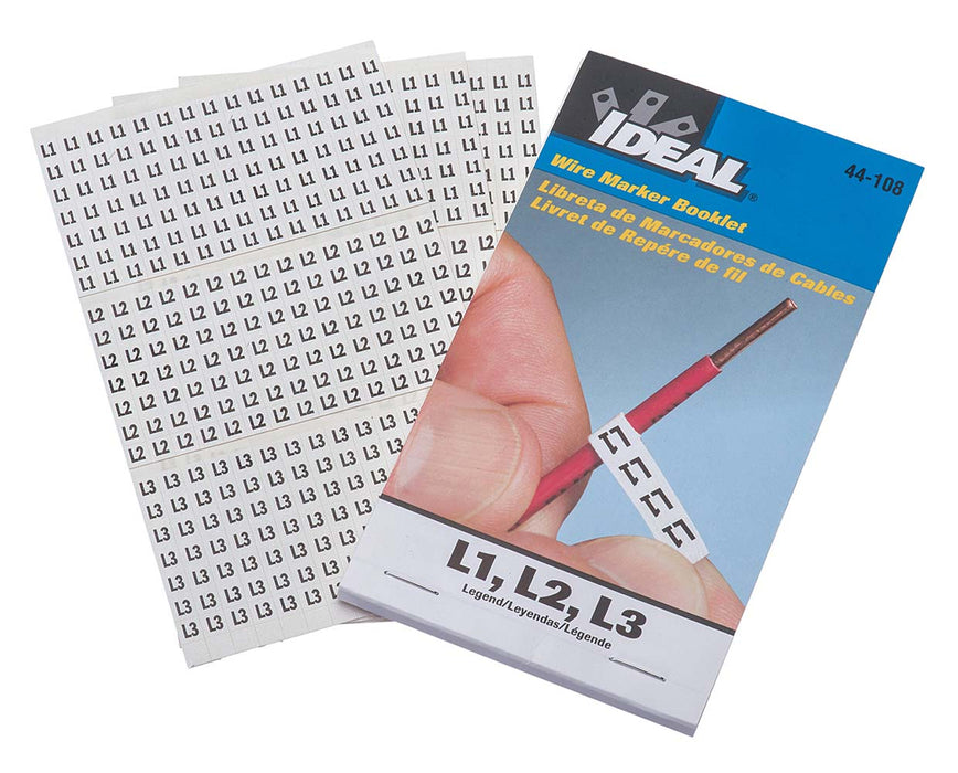 Ideal Wire Marker Booklet Assorted L1/L2/L3 150 Each (44-108)