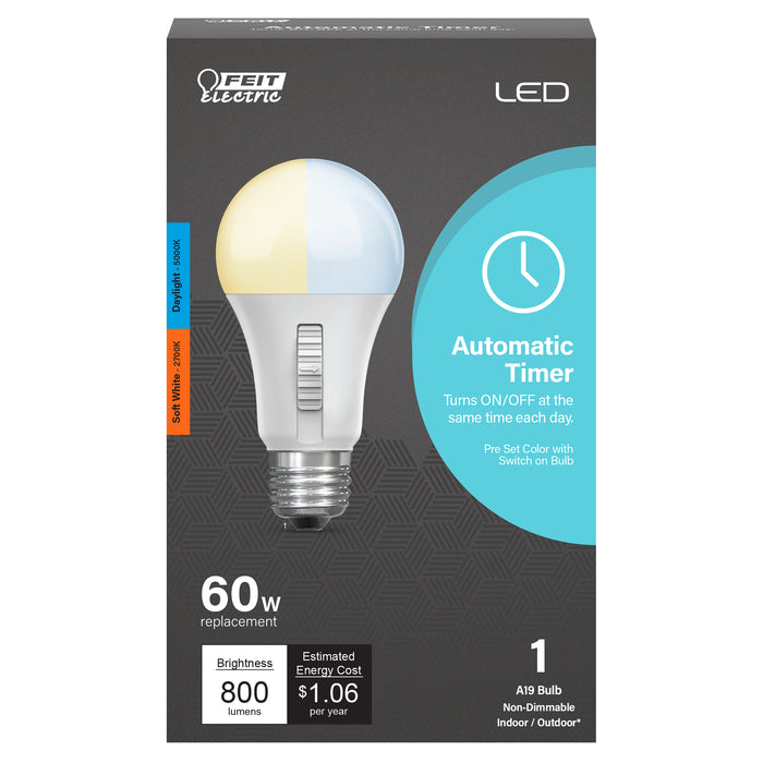 Feit Electric 8.8W [60W Equivalent] CCT Selectable 2700K-5000K A19 Timer LED Bulb (OM602CCTCA/TIMERLEDI)