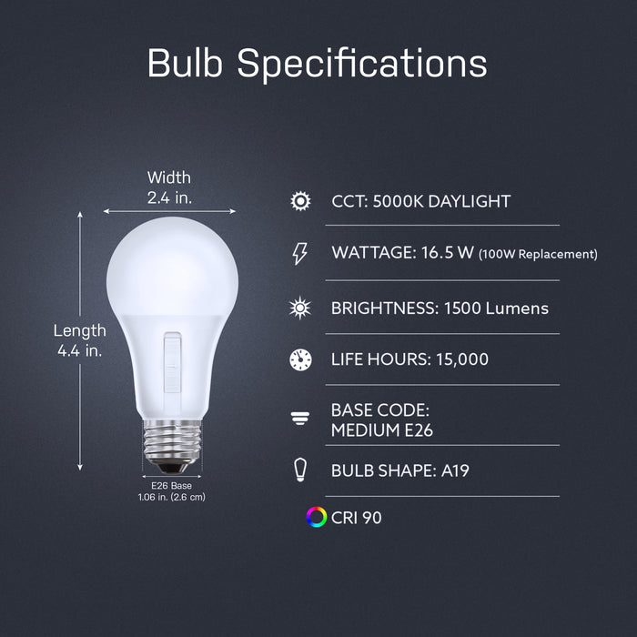 Feit Electric 16.5W [100W Equivalent] Adjustable White Dusk To Dawn LED Bulb CCT Selectable 2700K/3000K/3500K/4000K/5000K (OM100/5CCTCA/DD/LEDI)