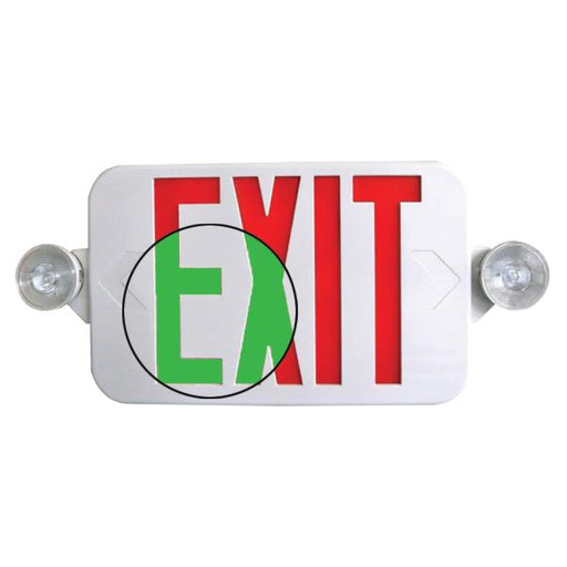 Exitronix Thermoplastic Exit Combination Universal Single Or Double-Face Red/Green Switchable [2] 0.5W LED Lamps NiCad Battery White 1W Remote Capacity (ILXC-U-RG-WH-R)