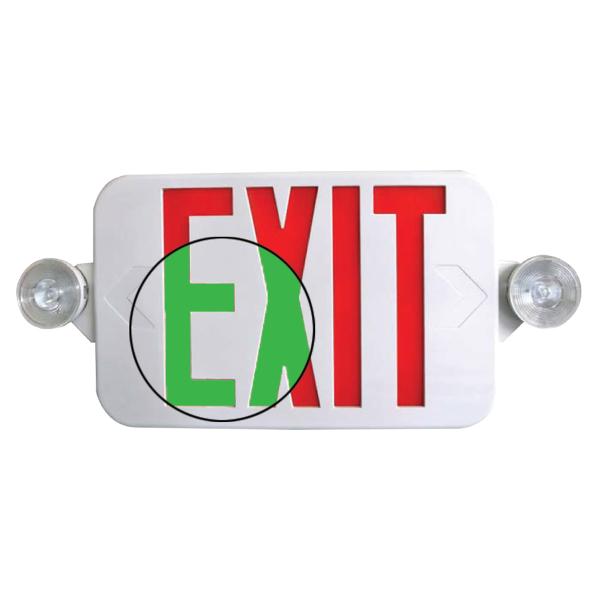 Exitronix Thermoplastic Exit Combination Universal Single Or Double-Face Red/Green Switchable [2] 0.5W LED Lamps NiCad Battery White 1W Remote Capacity (ILXC-U-RG-WH-R)