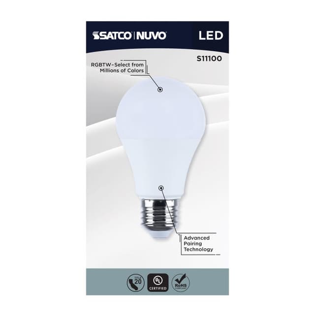 SATCO/NUVO Starfish 10W LED A19 Medium E26 Base 2700K-5000K RGBTW 120V 800Lm 90 CRI Dimmable White (S11100)