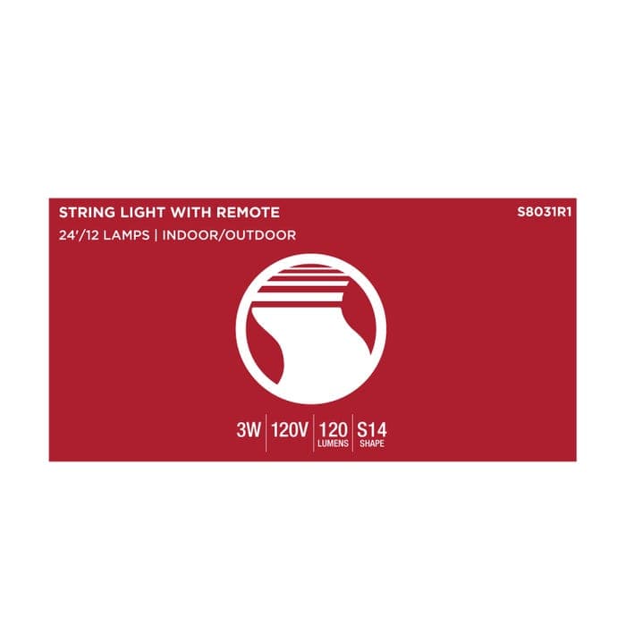 SATCO/NUVO 24 Foot LED String Light [12] S14 Lamps RGBTW 120V Dimmable Black Wire Infrared Remote (S8031R1)
