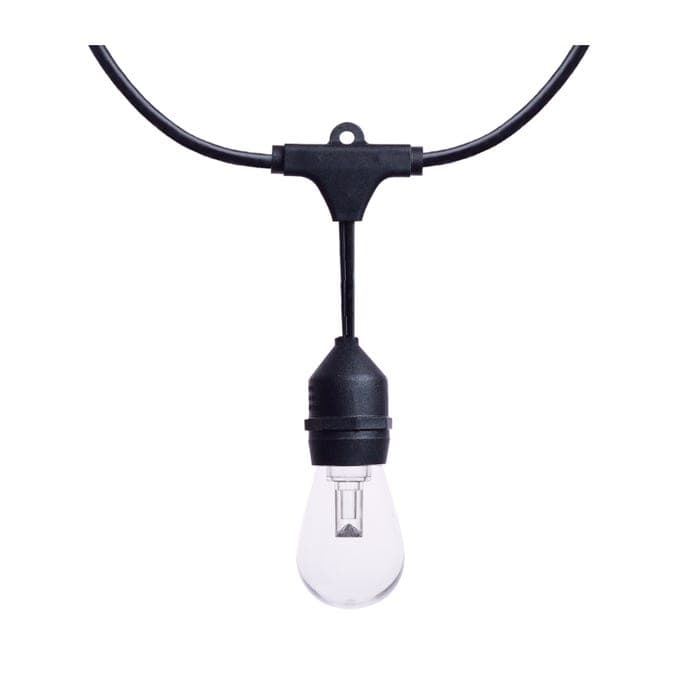 SATCO/NUVO 48 Foot LED String Light [15] S14 Lamps RGBTW 120V Dimmable Black Wire Infrared Remote (S8033R1)