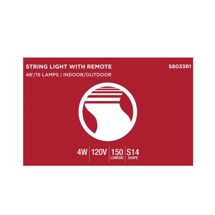 SATCO/NUVO 48 Foot LED String Light [15] S14 Lamps RGBTW 120V Dimmable Black Wire Infrared Remote (S8033R1)