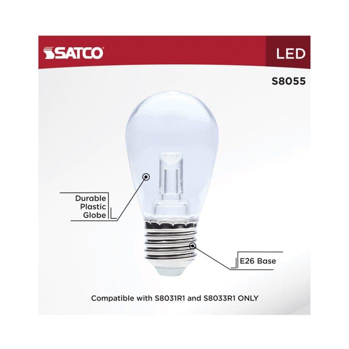 SATCO/NUVO 0.5W LED String Light Replacement S14 Lamp Medium E26 Base 8Lm RGBTW 12V Dimmable Clear 2-Pack (S8055)