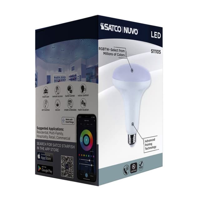 SATCO/NUVO Starfish 12W LED BR40 Medium E26 Base 2700K-5000K RGBTW 120V 960Lm 90 CRI Dimmable White (S11105)