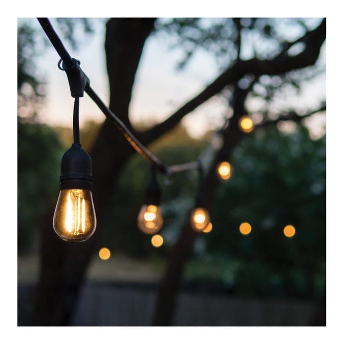 SATCO/NUVO 60 Foot LED String Light [24] S14 Lamps 2200K 120V Non-Dimmable Black Wire (S8032R1)