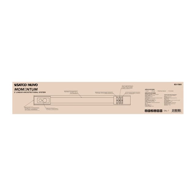 SATCO/NUVO 2 Foot LED Connectable Linear Strip Up And Down Wattage/CCT Selectable 15W/20W/25W 3000K/4000K/5000K 120-347V 80 CRI Dimmable White (65-1180)