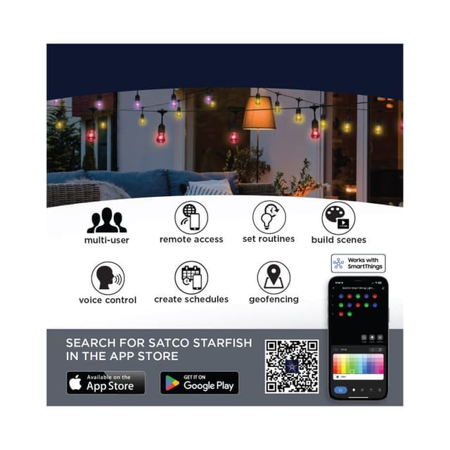 SATCO/NUVO 48 Foot Smart LED String Light With Starfish Technology [15] S14 Lamps RGBTW 120V Dimmable Black Wire (S11191)