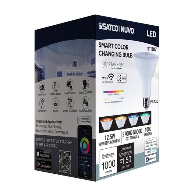 SATCO/NUVO Starfish 12.5W LED PAR30 Medium E26 Base 2700K-5000K RGBTW 120V 1000Lm 90 CRI Dimmable White (S11107)