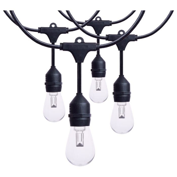 SATCO/NUVO 48 Foot LED String Light [15] S14 Lamps RGBTW 120V Dimmable Black Wire Infrared Remote (S8033R1)