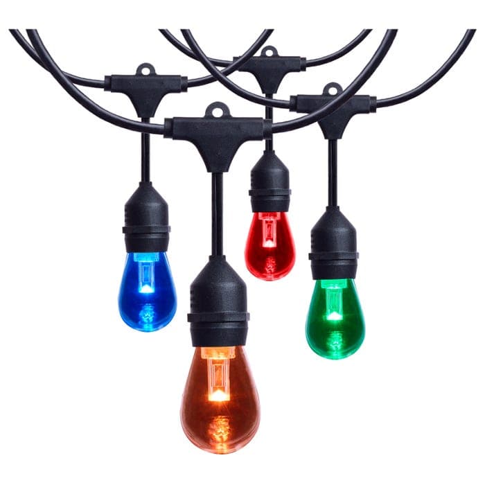SATCO/NUVO 48 Foot LED String Light [15] S14 Lamps RGBTW 120V Dimmable Black Wire Infrared Remote (S8033R1)