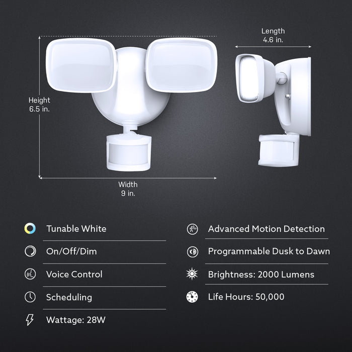 Feit Electric 9 Inch 28W Tunable White Dual Head Smart Motion Security Flood Light In White With Alexa Google (S9DFL/CCT/MOT/WH/AG)