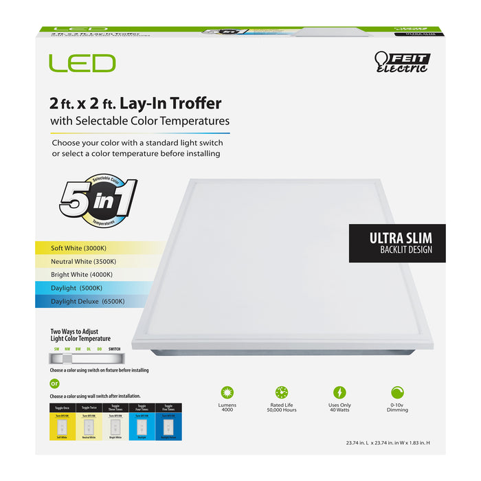 Feit Electric 2X2 Foot CCT Selectable 3000K/3500K/4000K/5000K/6500K LED Lay-In Troffer (TR2X2G2/6WY/WH)