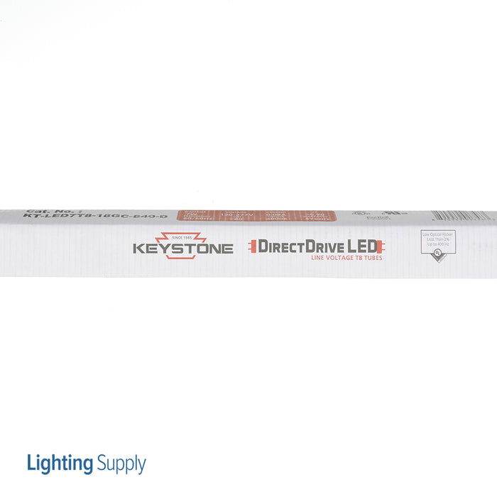 Keystone 7W T8 LED Lamp 18 Inch Glass Coated 4000K 120-277V 83 CRI Medium Bi-Pin G13 Base Direct Drive (KT-LED7T8-18GC-840-D-CP)