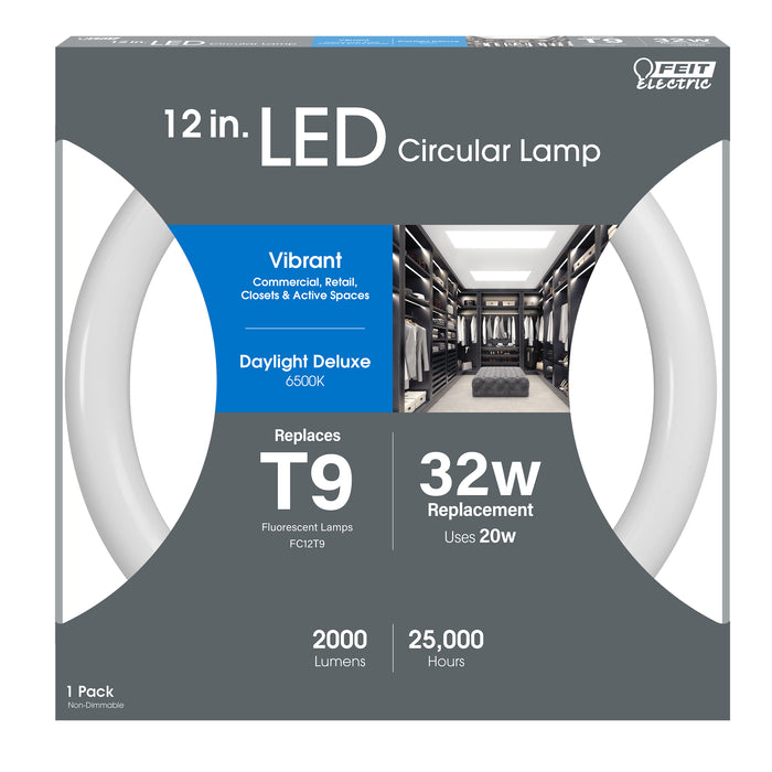 Feit Electric 12 Inch 20W [32W Equivalent] Daylight Deluxe 6500K G10Q T9 Direct Replacement Type A Non-Dimmable Circline LED Light Tube 4-Pack (FC12/865/LED/4)