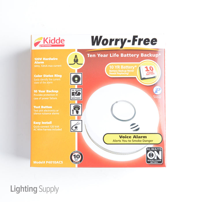 Kidde P4010ACS AC/DC Wire-In Photo Smoke Alarm With Ten Year Sealed Battery Backup (21027537)