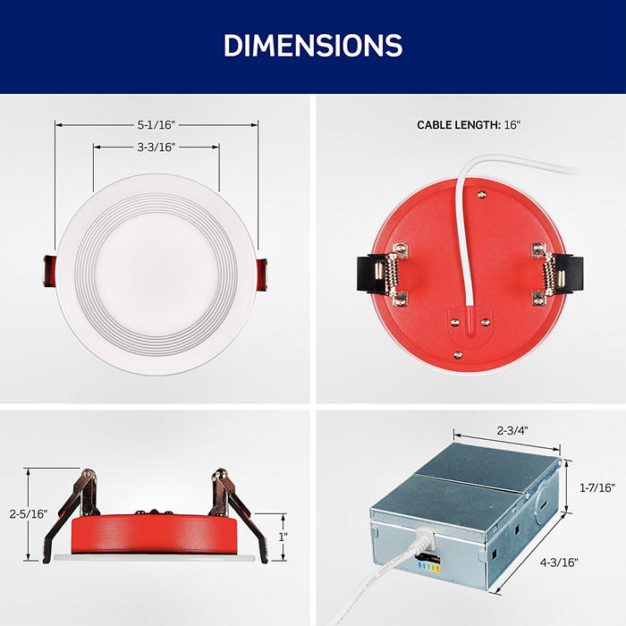 Leviton 4 Inch 2-Hour Fire-Rated Slim Downlight 12W 1000Lm 120V CCT Selectable 2700K/3000K/3500K/4000K/5000K 90 CRI (FBR40-S1W)