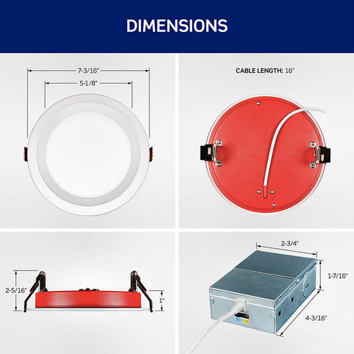 Leviton 6 Inch 2-Hour Fire-Rated Slim Downlight 15W 1350Lm 120V CCT Selectable 2700K/3000K/3500K/4000K/5000K 90 CRI (FBR60-S1W)