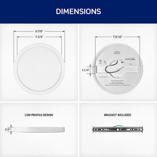 Leviton 9 Inch Round Surface Mount Downlight 18W 1500Lm CCT Selectable 2700K/3000K/3500K/4000K/5000K 90 CRI 120V White (SDR90-S1W)