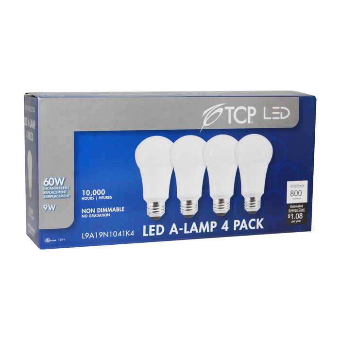TCP 9W A19 LED 4100K 120V 850Lm 80 CRI Medium E26 Base Bulb 4-Pack (L9A19N1041K4)