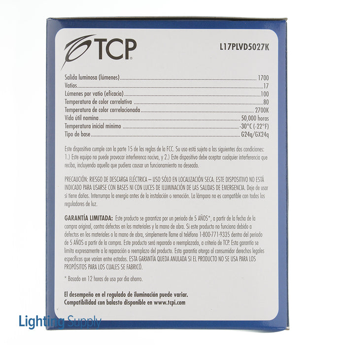 TCP LED 17W PL BR30 Dimmable G24Q/GX24Q Base Vertical Mount 120-277V 2700K (L17PLVD5027K)