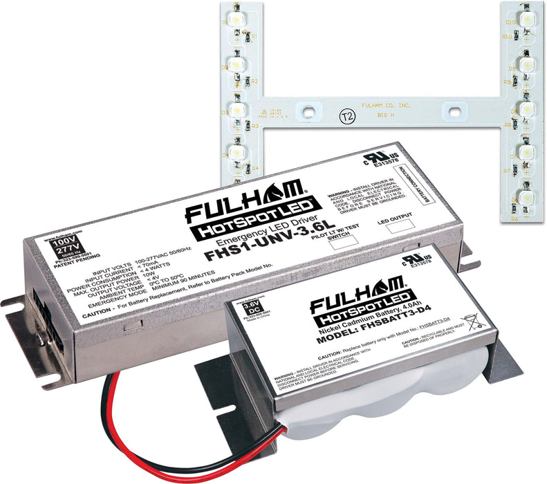 Fulham LED Emergency Backup Lighting T5 T8 T12 Troffer Retrofit Kit 8W 1000Lm 90 Minute Operation LED Array Module D-Cell Battery Pack 120-277V (FHSKITT08LHD)